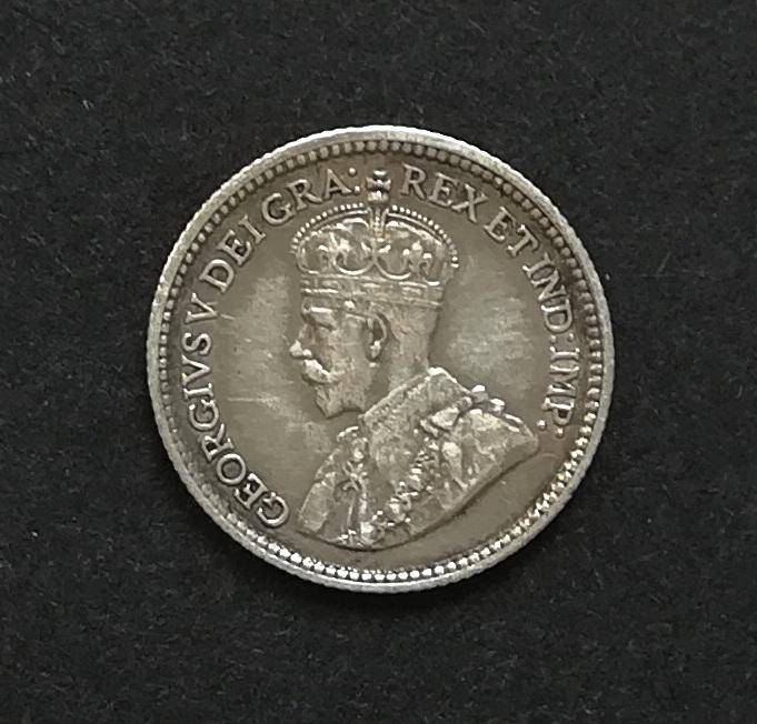 CANADA 1913 SILVER 5 ENTS *CLEANED*