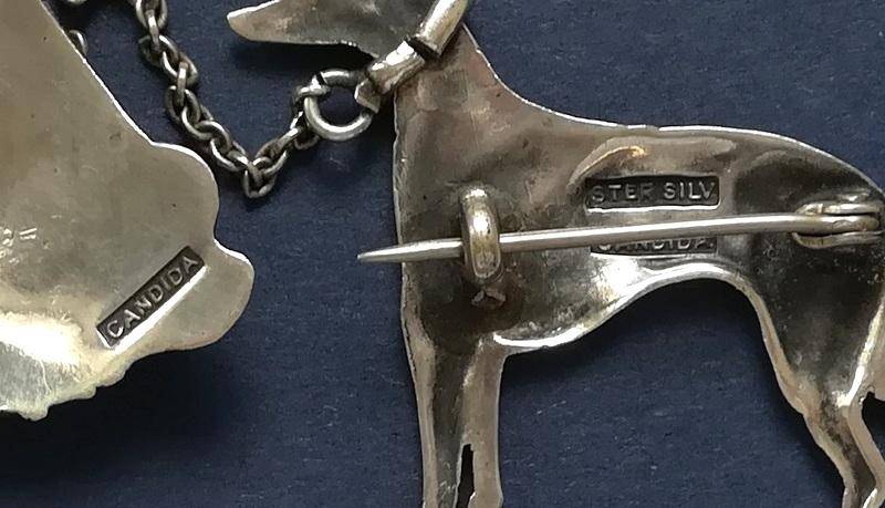 CANDIDA STERLING SILVER *LADY WITH DOG* BROOCH 45X45 + 30X30MMMM 15.9GRAMS
