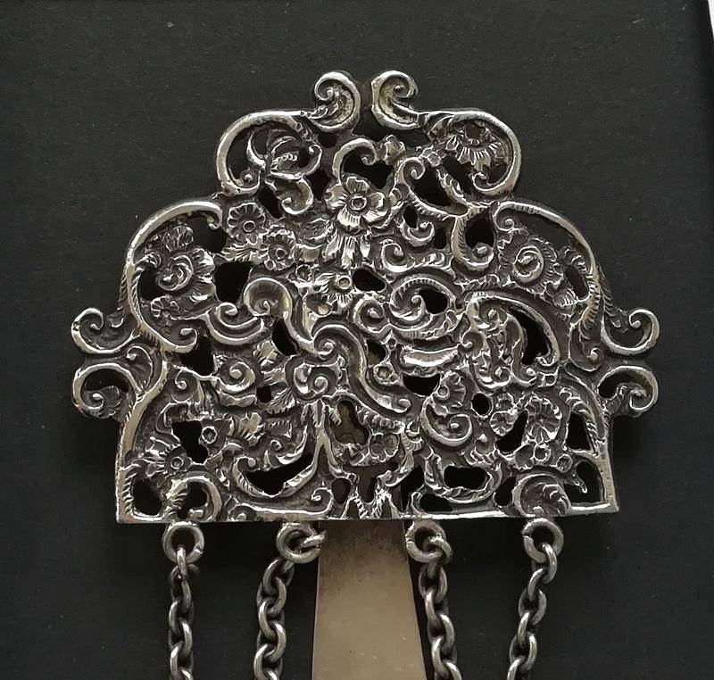 **RARE** STERLING SILVER BIRMINGHAM 1889 *SEWING CHATELAINE* 4 X CHAINS 70X100X300MM 127 GRAMS