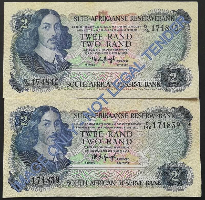 T W DE JONGH 2 RAND 2ND ISSUE *2 NOTES SEQUENCE*