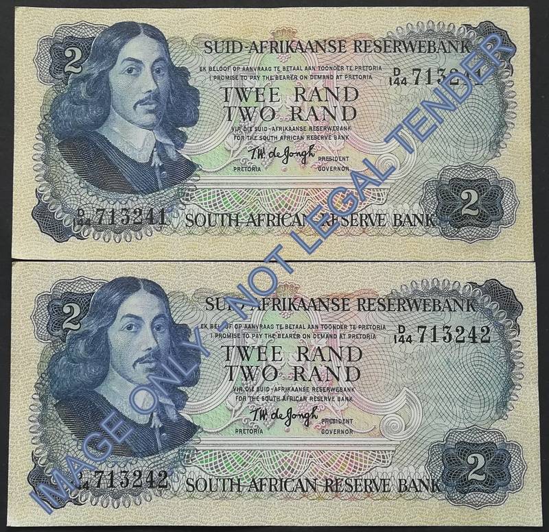 T W DE JONGH 2 RAND 2ND ISSUE *2 NOTES SEQUENCE*
