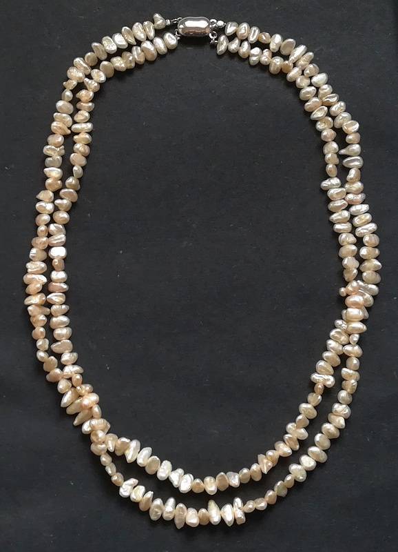 DOUBLE STRING FRESH WATER PEARLS *SILVER CLASP* 520MM