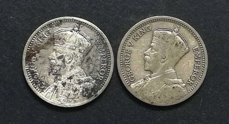 SOUTHERN RHODESIA 1934+1935  SILVER 3 PENCE (2 COINS)