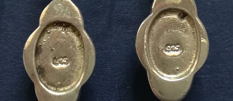 STERLING SILVER AND PORCELAIN EARRINGS 6X15MM