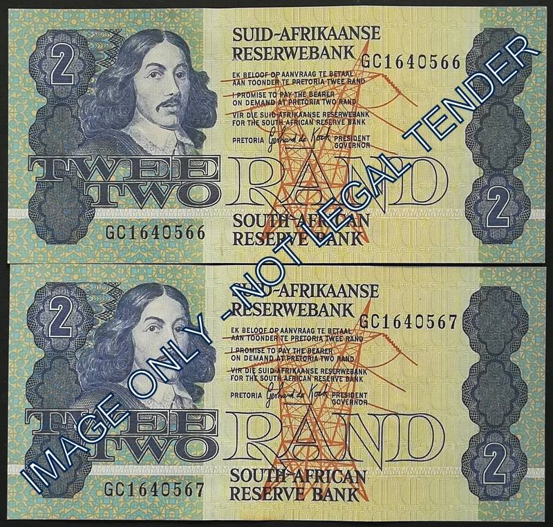 GERHARD DE KOCK 2 RAND 3RD ISSUE (2 NOTES SEQUENCE)