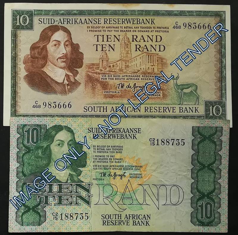 T W DE JONGH 10 RAND (2 NOTES)