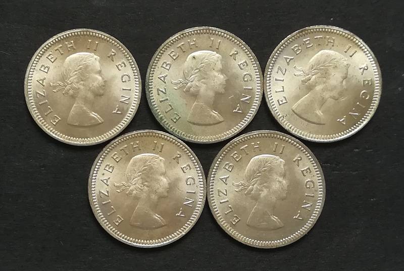 UNION 1960 3 PENCE  **EXCELLENT** (5 COINS)