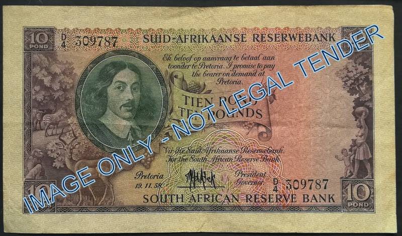 MH DE KOCK 1958 10 POUNDS NOTE D4