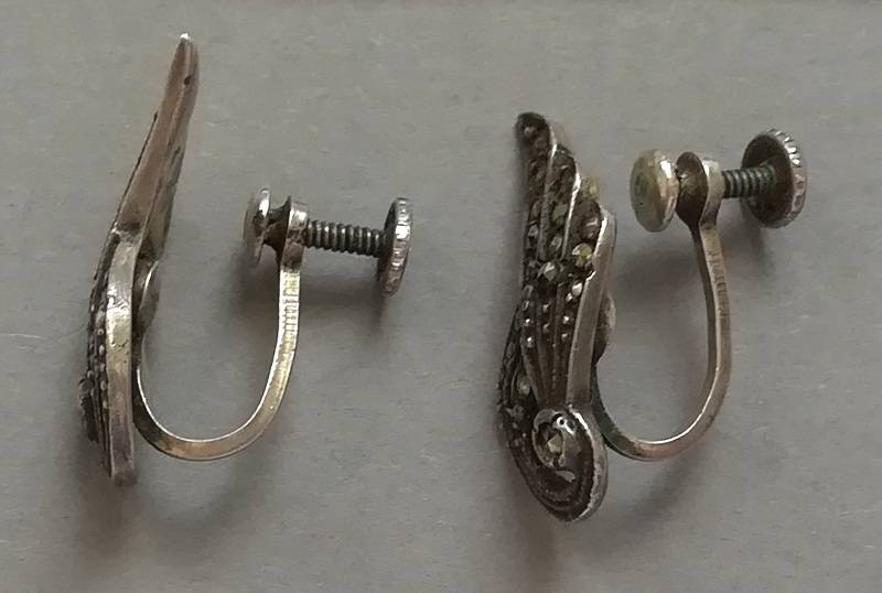 STERLING SILVER AND MARCASITE EARRINGS 6X20MM 4.6 GRAMS