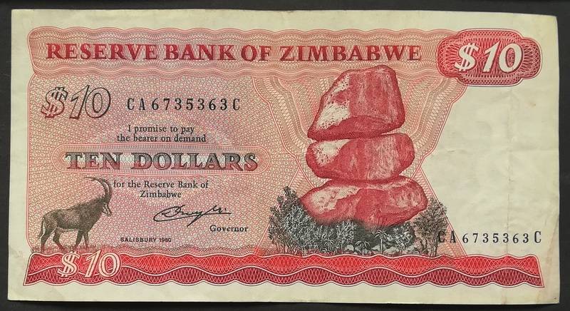 ZIMBABWE 1980 10 DOLLARS NOTE