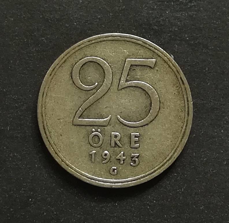 SWEDEN 1943G SILVER 25 ORE