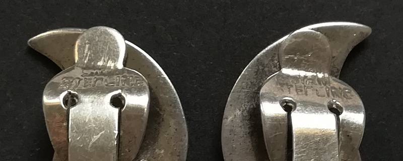 SIAM STERLING SILVER + ENAMEL EARRINGS 5.7G 15X20MM