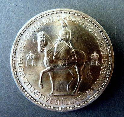 COIN .ELIZABETH 2. ....DEI GRATIA BRITT OMN REGINA ..FIVE SHILLINGS. 1953.UNCIRCULATED