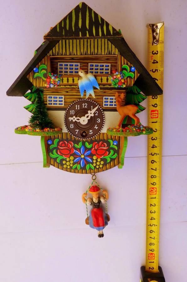 GERMAN WALL CLOCK WITH SWINGING GIRL/ MOVING BIRD