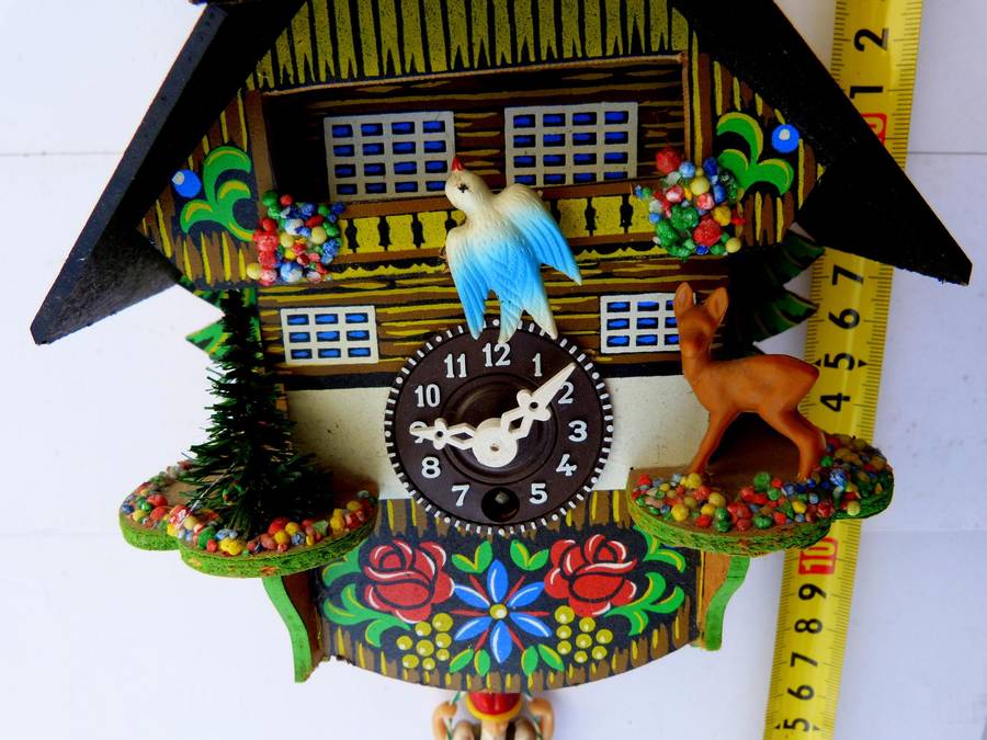 GERMAN WALL CLOCK WITH SWINGING GIRL/ MOVING BIRD