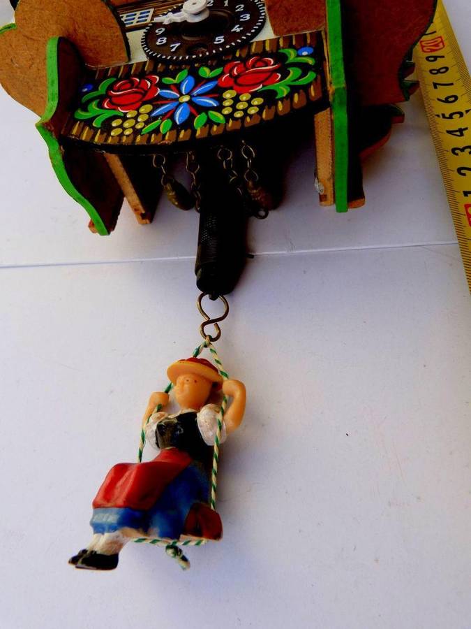 GERMAN WALL CLOCK WITH SWINGING GIRL/ MOVING BIRD