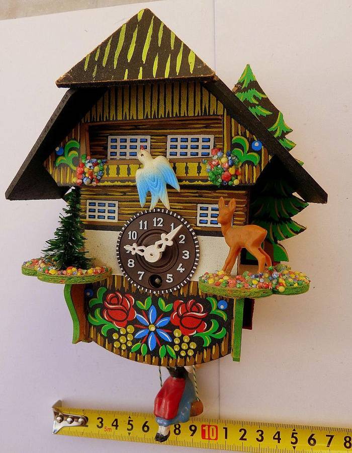 GERMAN WALL CLOCK WITH SWINGING GIRL/ MOVING BIRD