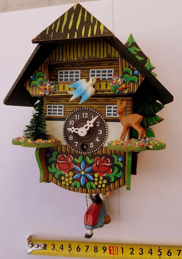 GERMAN WALL CLOCK WITH SWINGING GIRL/ MOVING BIRD