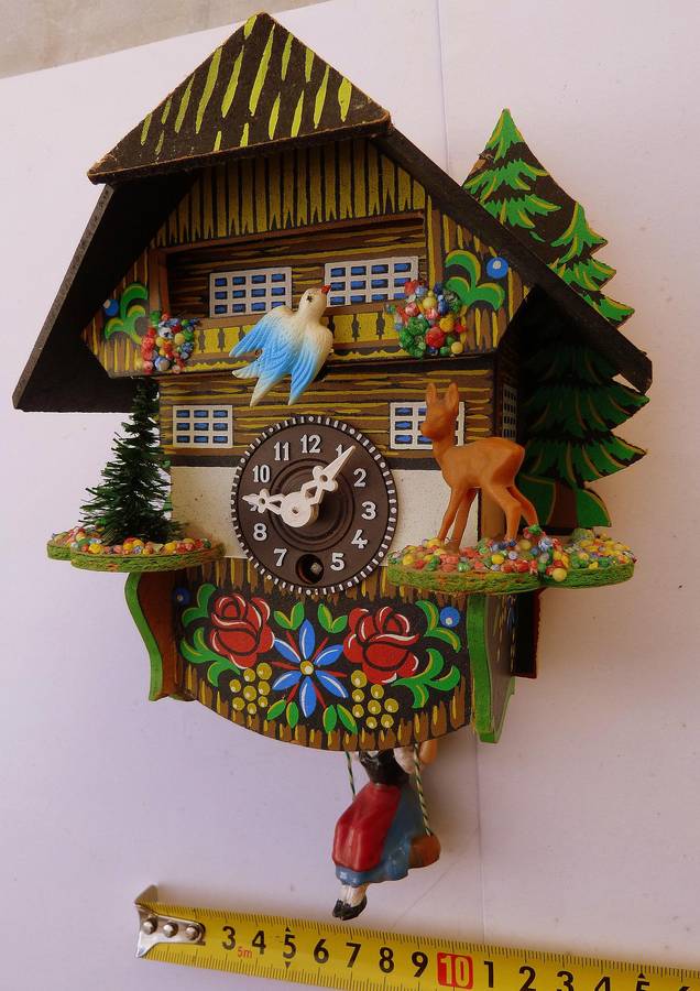 GERMAN WALL CLOCK WITH SWINGING GIRL/ MOVING BIRD