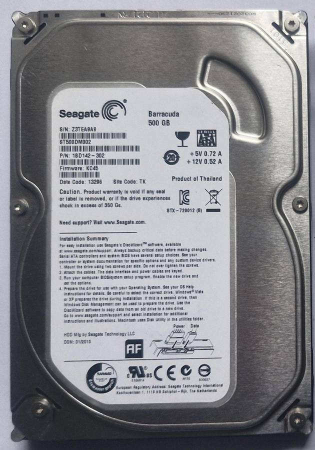 WD/Seagate/Toshiba 500GB Desktop Sata Hard Drive 3.5" - Pic for details