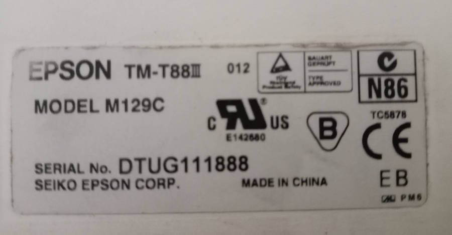 EPSON TM-T88III RECEIPT PRINTER. MODEL M129C.