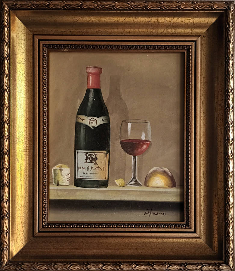 wine still life oil painting