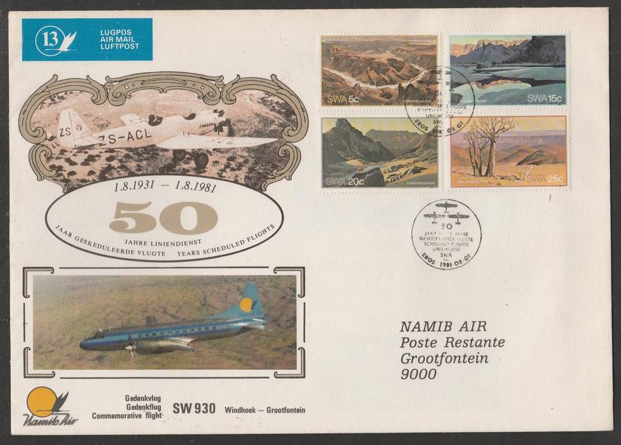 AVIATION 1981 NAMIB AIR COVER #13 - 50 YEARS SCHEDULED FLIGHTS
