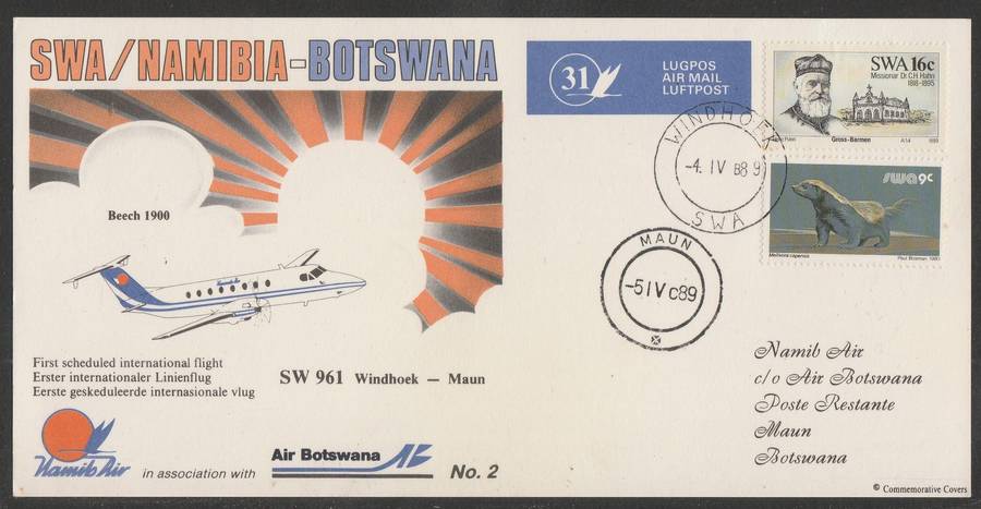 AVIATION 1989 NAMIB AIR CARD #31 - FIRST SCHEDULED FLIGHT WINDHOEK TO MAUN