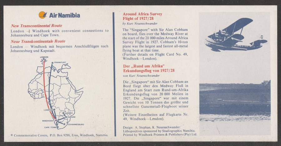 AVIATION 1992 AIR NAMIBIA CARD #50 - FIRST BOEING 747SP FLIGHT LONDON TO WINDHOEK