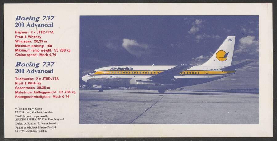 AVIATION 1994 AIR NAMIBIA CARD #53 FIRST BOEING 737 FLIGHT WALVIS BAY TO WINDHOEK