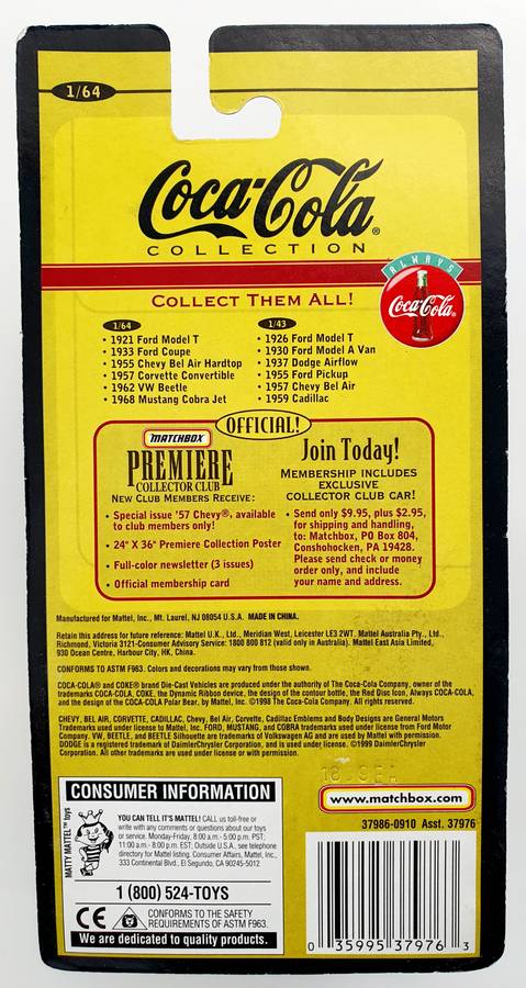 1999 MATCHBOX COLLECTIBLES - COCA COLA 1968 MUSTANG COBRA JET - SEALED