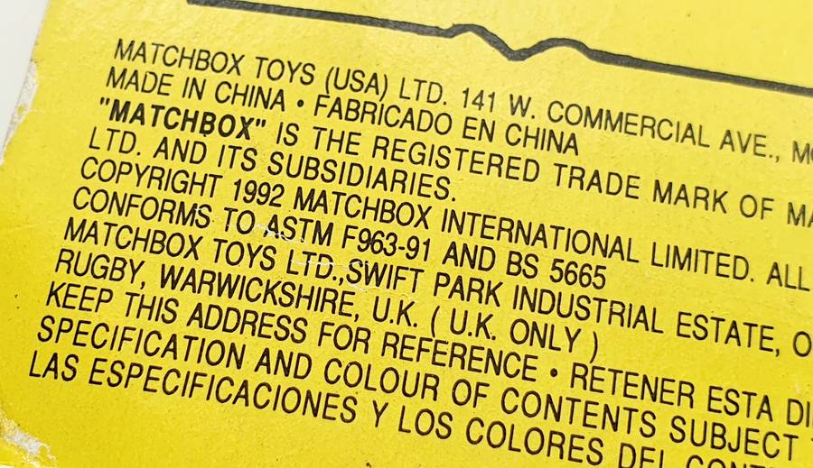 LTD. ED. 1992 MOKO LESNEY MATCHBOX ORIGINALS "THE FIRE ENGINE"