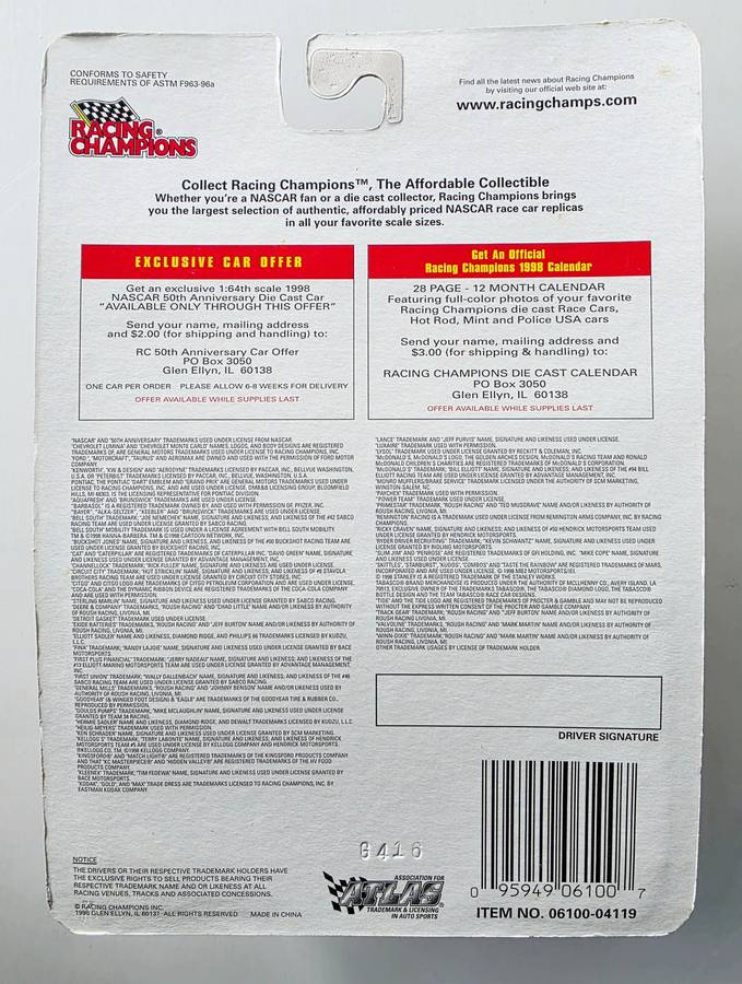 1998 RACING CHAMPIONS - 50TH ANNIVERSARY EDITION - ELTON SAWYER