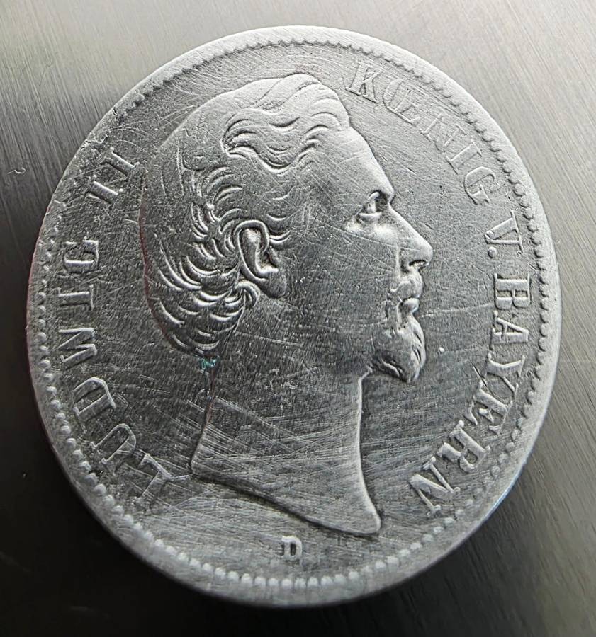 1876 SILVER - GERMANY ZWEI-MARK - BAYERN 1876 D - 11 GRAM