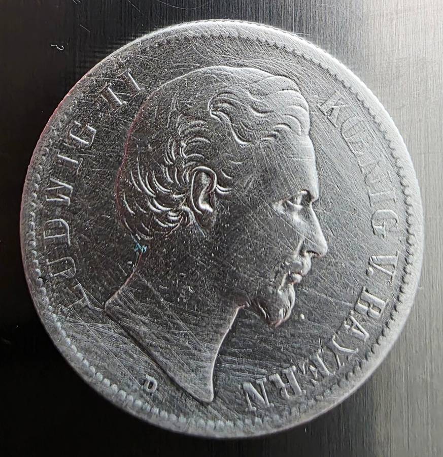 1876 SILVER - GERMANY ZWEI-MARK - BAYERN 1876 D - 11 GRAM