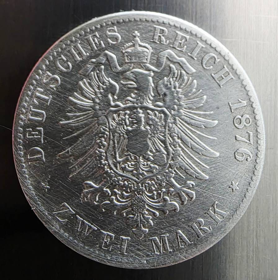 1876 SILVER - GERMANY ZWEI-MARK - BAYERN 1876 D - 11 GRAM