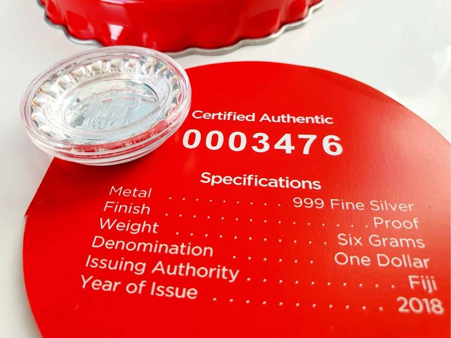 2018 6g Fiji Coca-Cola Global Edition Coin - Bottle Cap .999 Silver
