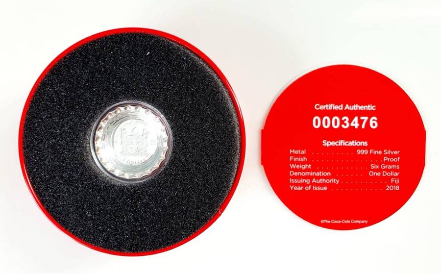 2018 6g Fiji Coca-Cola Global Edition Coin - Bottle Cap .999 Silver