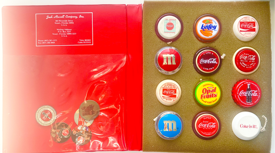 Stunning Collection of 12 Vintage Yo-Yos in Original Jack Russell Album with Collectible Pogs