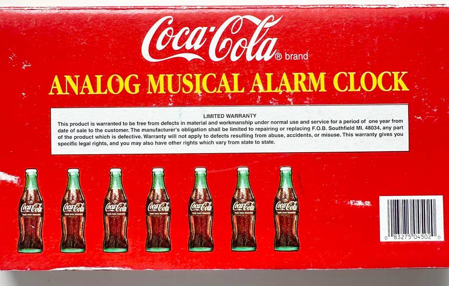 VINTAGE 1995 COCA COLA ANALOG MUSICAL ALARM CLOCK DELIVERY TRUCK 28CM - IN ORIGINAL PACKAGING