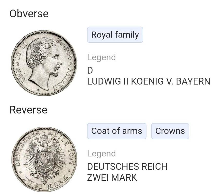 1876 SILVER - GERMANY ZWEI-MARK - BAYERN 1876 D - 11 GRAM