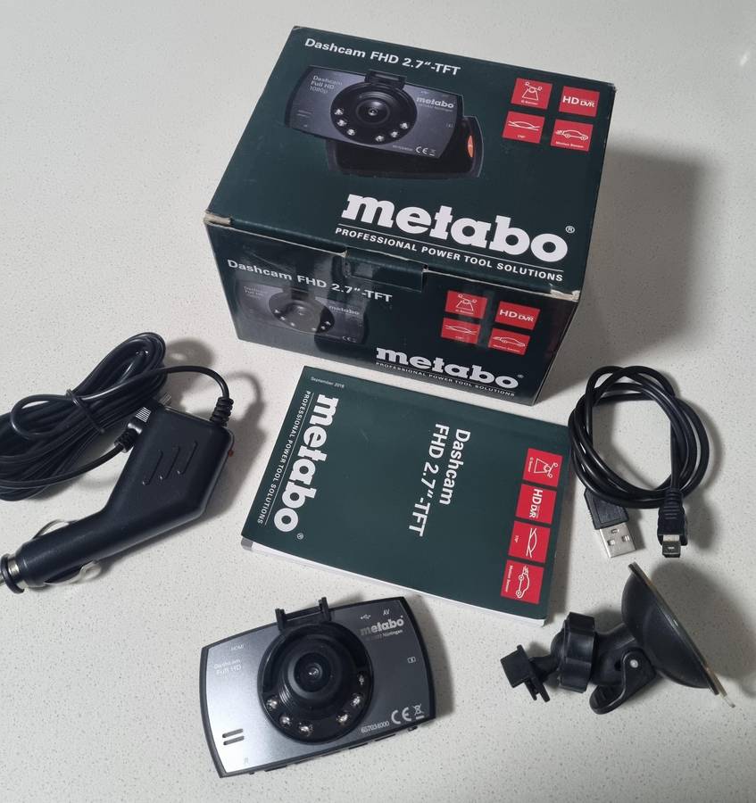 Metabo Dashcam. In its box, condition as new. Specs in the pics.
