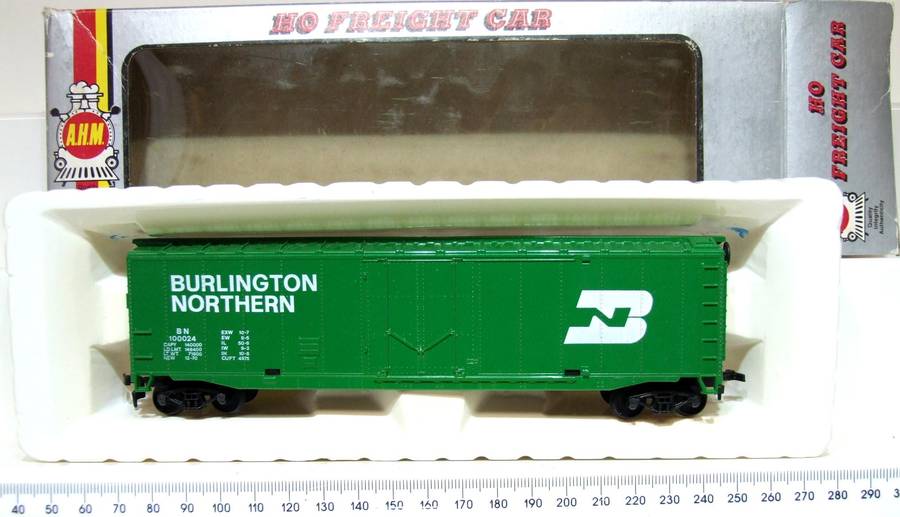 AHM HO: BURLINGTON 50' Box Car in New Old Stock Boxed condition.(USA)