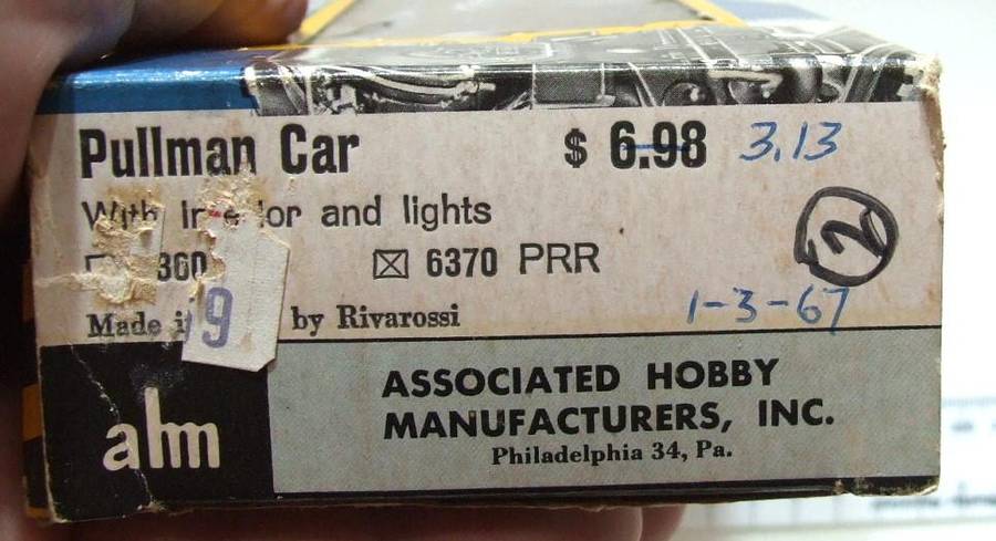 RIVAROSSI HO: Detailed US "PENCELVANIA" Passenger Coach with Lights in Good Un-Boxed condition.