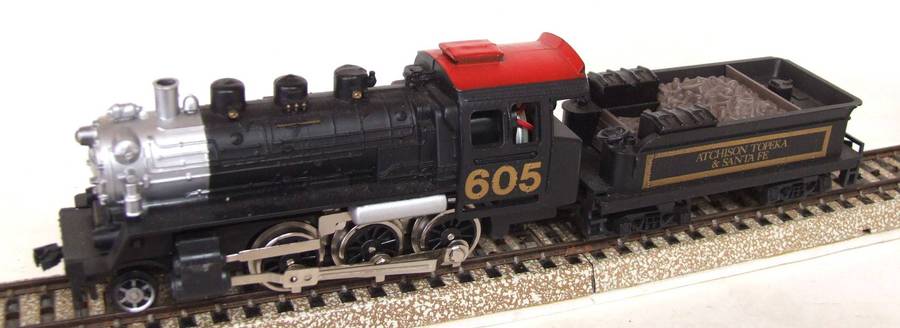 MODEL POWER HO:  SF 2-6-0 Locomotive with Water Tender in Good, Un-boxed and Used Condition.
