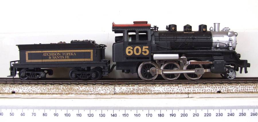 MODEL POWER HO:  SF 2-6-0 Locomotive with Water Tender in Good, Un-boxed and Used Condition.