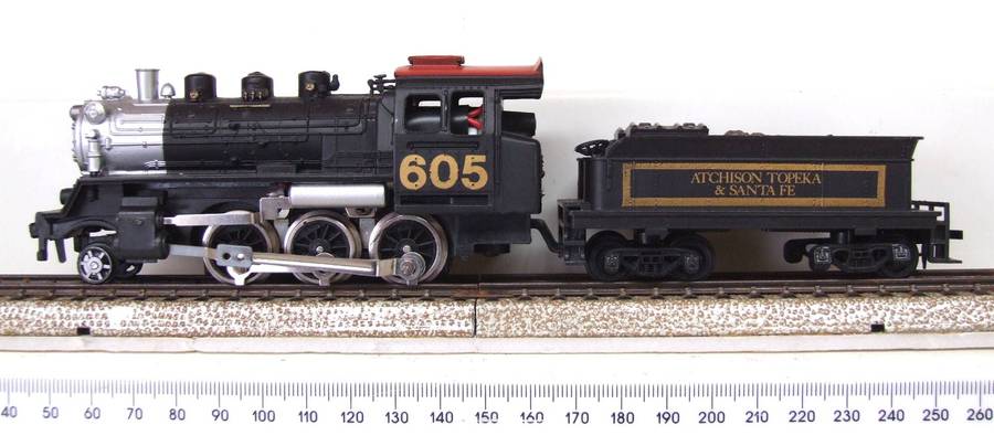 MODEL POWER HO:  SF 2-6-0 Locomotive with Water Tender in Good, Un-boxed and Used Condition.