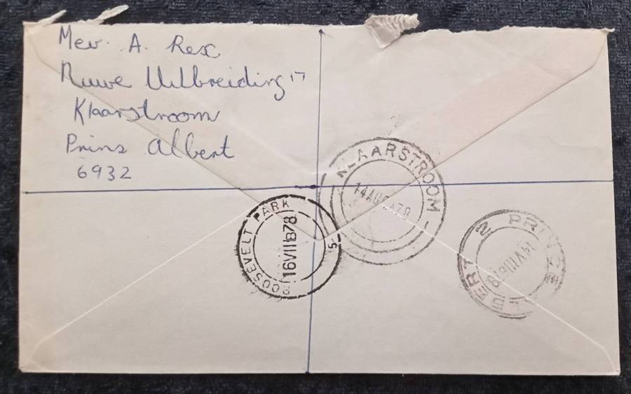 Mail/Postage/Domestic- Klaarstroom Registration Label and Cancel.