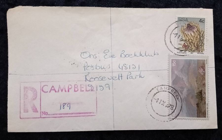 Mail/Postage/Domestic- Campbell Registration Label and Cancel.