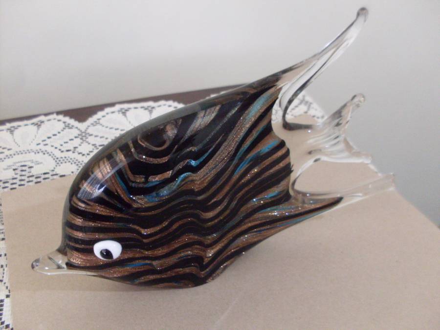 LOVELY MURANO GLASS FISH...LOVELY ZEBRA AGATE STRIPES....22 CM